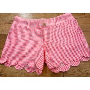 Lilly Pulitzer Womens‎ Buttercup Scalloped Bottom Gingham Hot Pink Shorts Size 2
